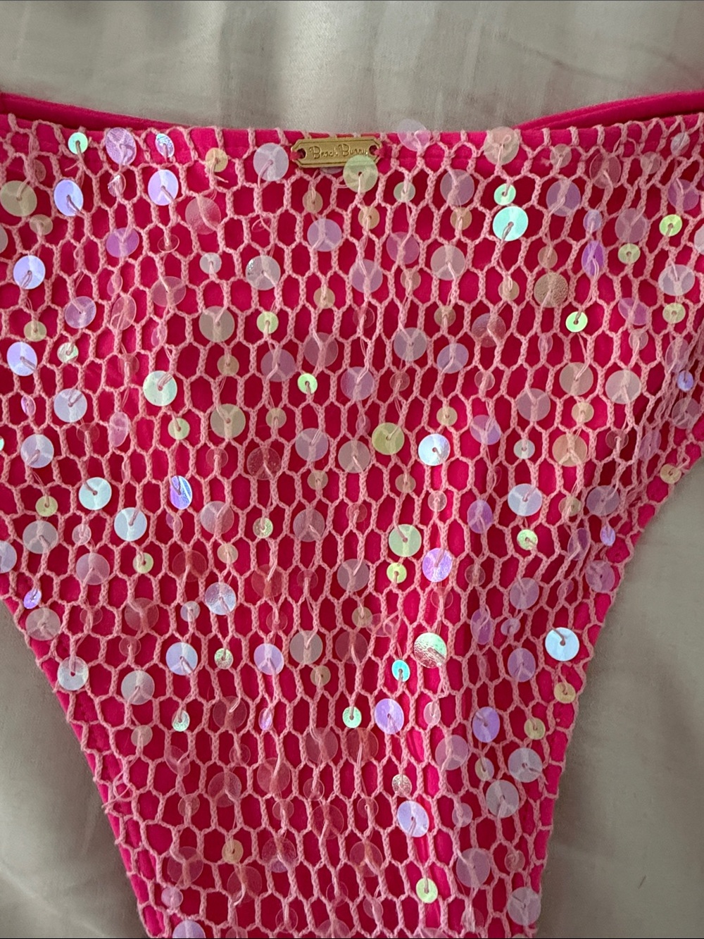 🩷 beach bunny 🩷 bottoms only Swimsuit in Hot Pink with Sequin Mesh - Picture 2 of 3